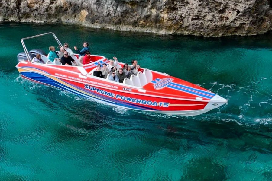 Sliema: Power Boat Trip to Comino Caves & Blue Lagoon with a Swim